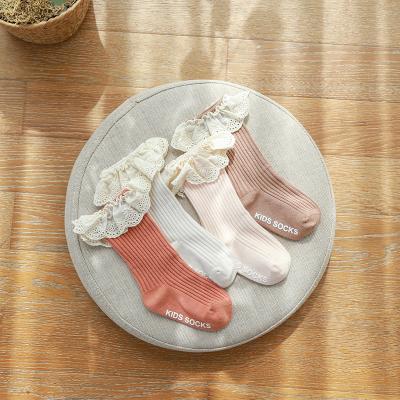 China Newborn baby lace baby sock knee high long toddler anti slip infant girl wholesale QUICK DRY cotton for 0-3 year for sale