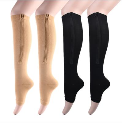 China Breathable Copper Nurse Toe Caricosis Black Bare Veins Zipper Open Compression Socks Toeless for sale