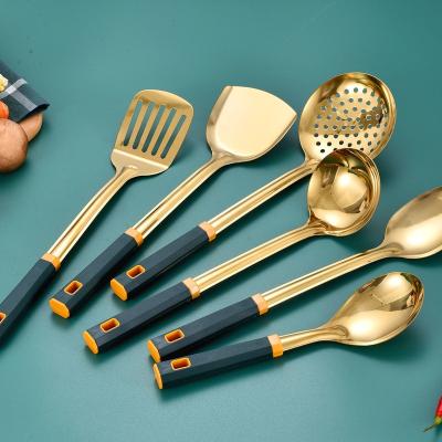 China Gold Plated Stainless Steel Stainless Steel Kitchen Spoon Spatula 201 Stainless Steel Material Kitchen Utensils Set Wholesale for sale