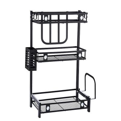 China Storage Racks Spice Hanging Spice Rack Modern Black 3-Layer Stainless Steel Kitchen Metal Storage Seasoning Racks for sale