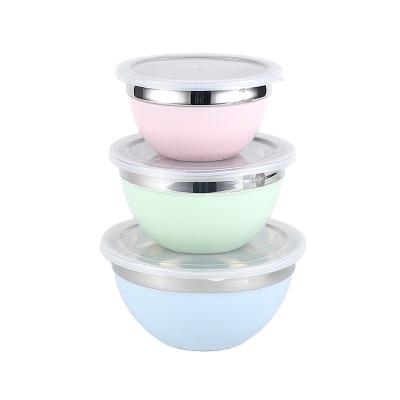 China Stocked American Style Household Box Stainless Steel Fresh Spray Paint Salad Bowl Set With Lid for sale