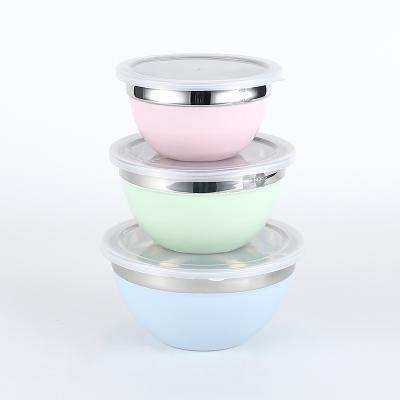 China Stocked Stainless Steel Bowls With Lid Sets 14/16/18 Cm American Colored Salad Bowl for sale