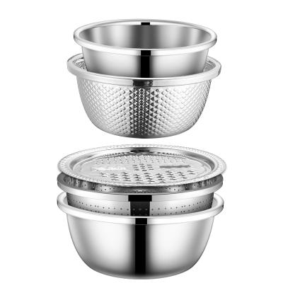 China Rice Laundering Viable Stackable Colannder Colannder Stainless Steel Kitcheb 5pcs Drain Basket Mixing Bowl for sale