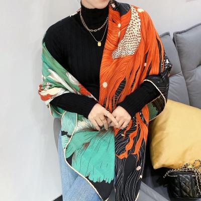 China Peony Korean style Koi style large square scarf female warm shawl for sale