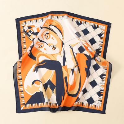 China European and American 2022 new fashion European and American satin scarf small square female spring and autumn scarf small printed scarf for sale