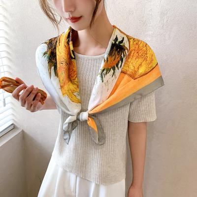 China Silk scarf of oil painting spring large square European and American silk scarf women and autumn fashion letter soft shawl for sale