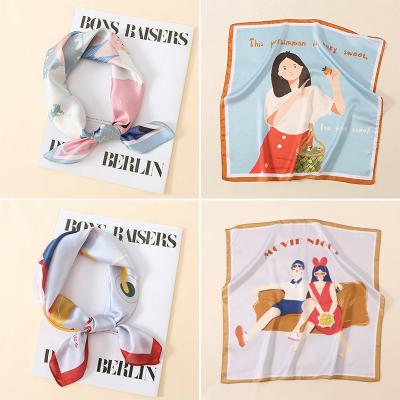 China Original 2022 classic design fashion cartoon spring and summer satin scarf for sale