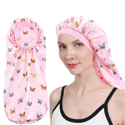 China Picture OEM Stretch Hair Satin Turban Hair Hood Dreadlocks Long Elastic Sleep Hat Band Covers Head Wrap for sale