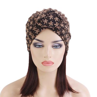 China DecorateÂ   Popular Stretch Knotted Silk Turban Headwrap Polyester Headcover Silk Head Turbans For Women for sale