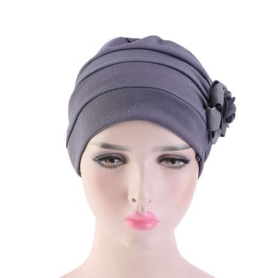 China DecorateÂ   Custom Design Girls Beanie Muslim Solid 3D Flower Ruffle Headscarf For Women Turban Chemo Hats for sale