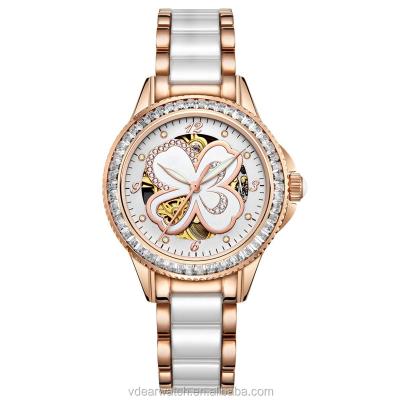 China 2017 Newest Design Brand Luxury Lady Alarm No Battery Automatic Mechanical Watch With Hollow Face for sale