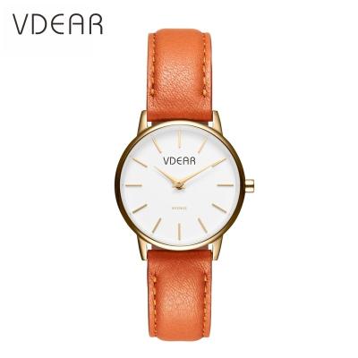 China Orange Color Genuine Leather Bracelet Ladies Day/Date Beautiful Ladies Watches Marks Women Rose Gold for sale