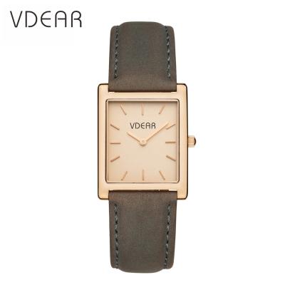 China Day/Date Gold IP Plated Womens Japan Movt Ladies Leather Square Watch for sale