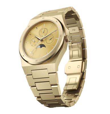 China Newest Custom Brand Stainless Steel Wrist Watch Gold Case Stainless Steel Wrist Watch Day/Date 24 Hour Chronograph Watch Custom Dial for sale