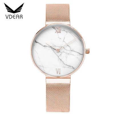 China Water Resistant 36mm real marble stone dial women quartz wrist watch with mesh strap for sale