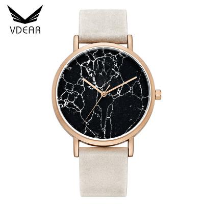 China Waterproof Water Resistant 36mm Rose Gold Watches Black Marble Watch With Leather Strap for sale