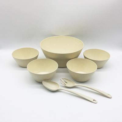 China Sustainable Environmental Protection Fiber Tableware Different Size Bamboo Salad Bowl Set Of 7 for sale