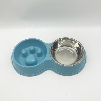 China Sustainable Slow Feeder Double Water Food Stainless Steel Dog Bowl Pet Cat Bowl for sale