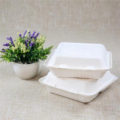 China 9 Inch Eco-friendly 3 Compartment Biodegradable Sugar Cane Disposable Take Out Snack Box for sale