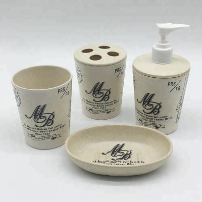 China Hotel Bathroom Accessories Soap Dispenser 4pcs Sustainable Stylish Bamboo Fiber Tumbler for sale