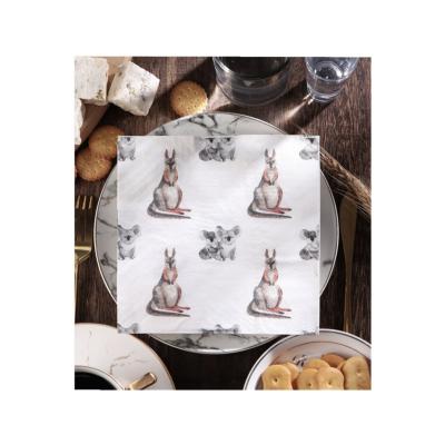 China Custom Printed Animal Beverage Disposable Paper Napkin For World Kangaroo Day for sale