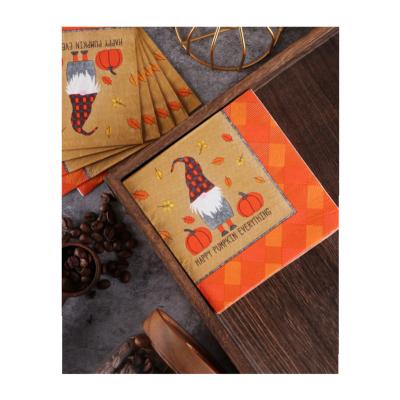 China Custom Printed Orange Disposable Beverage Paper Napkin For Pumpkin Festival for sale