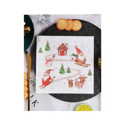 China Santa Disposable Beverage Party Paper Printed Biodegradable Napkin for Christmas for sale