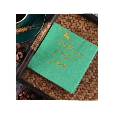 China Printed Green Printed With Gold Foiled Deer Party Paper Napkin For Christmas Decoration for sale