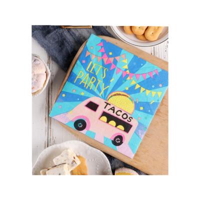 China Printed Baby Cartoon Car Decoupage Paper Napkin Printed Napkin For Taco Party for sale