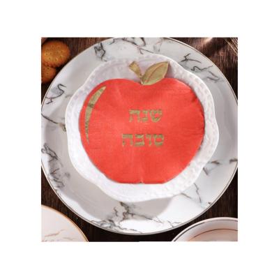 China Printed Shape Red Apple With Gold Foiled Paper Napkins Napkins For Christmas for sale