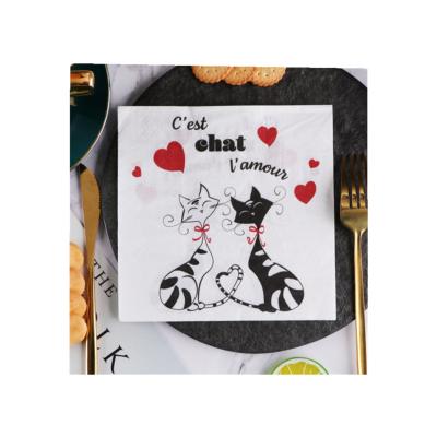 China Printed Valentine Cartoon Cats Pets Disposable Paper Towels For Lover for sale