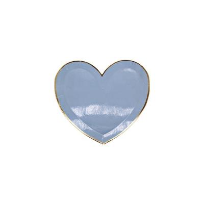 China Heart Shaped Disposable Valentine's Blue With Gold Foiled Lines Paper Plates For Wedding for sale