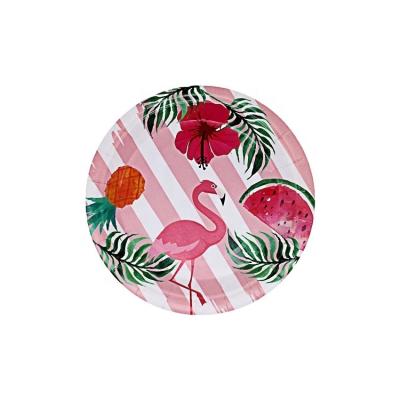 China Eco-friendly Pink Flamingo Disposable Printed Snack Paper Plates For Valentine for sale