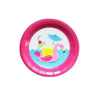 China Summer Disposable Flamingo Love Party Disposable Printed Paper Plates for Valentine for sale