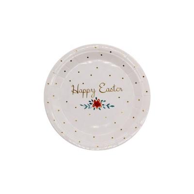 China Christmas Disposable Gold Foiled Dots Flower Disposable Colored Print Paper Plates For Party for sale