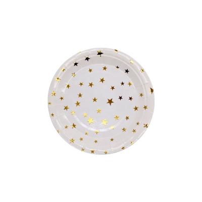 China Disposable Gold Foiled Stars Design Printing Disposable Safe Paper Plates For Wedding Decoration for sale