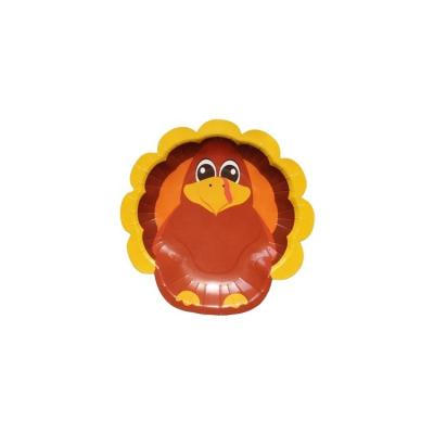 China Disposable Thanksgiving Turkey Shaped With Gold Foiled Lines Paper Plates For Party for sale