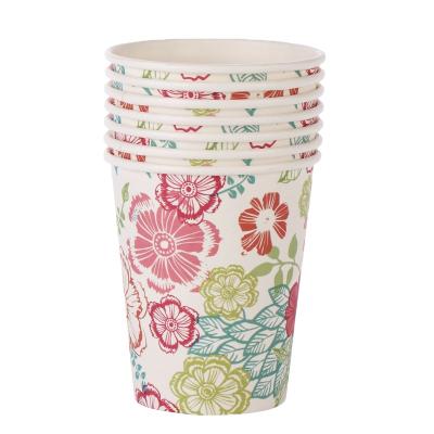 China Home Hotel Restaurant 9 Oz Printed Flower Design Single Wall Customized Paper Cups For Table Deco for sale