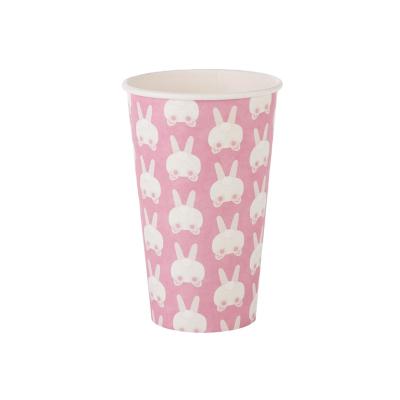 China Stylish Disposable Cartoon Pink Rabbits Custom Paper Cups For Happy Eastern Party for sale