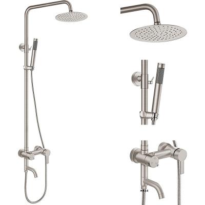 China With Sliding Bar 304 Stainless Steel Shower Set 3 Function Bathroom Brushed Surface Mixed Water Lifting Shower for sale