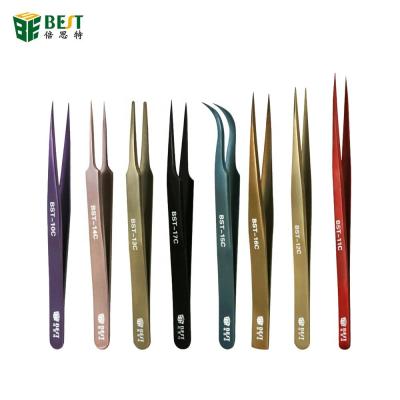 China Wholesale BST-10C 302 Stainless Steel Anti-static Eyebrow Tweezers For Eyelash Extensions Cell Phone Laptop Repair for sale