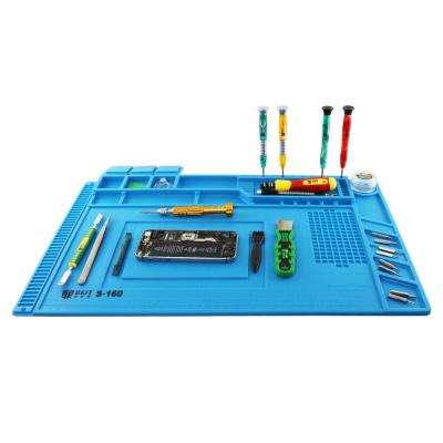 China BST-S-160 Mobile Phone Station Iron Phone PC Computer Repair Pad Magnetic Heat Insulation Silicone Pad Desktop Soldering Platform for sale