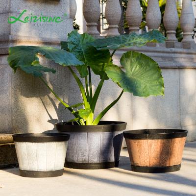 China Small Barrel Garden Plant Wooden Acacia Wood Planter Pots For Flower for sale