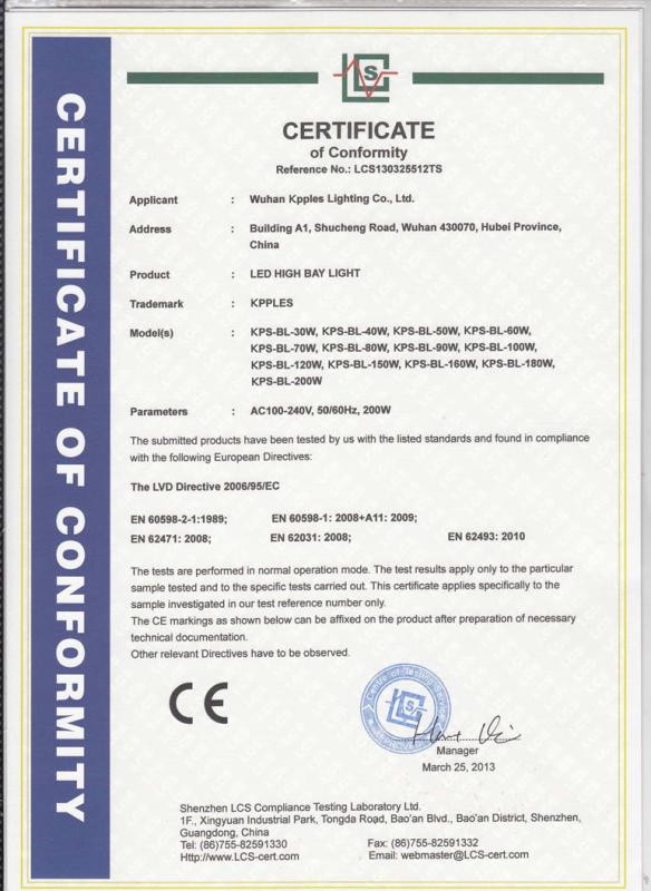 CE-Certificate of Conformity - Wuhan Kpples Lighting Co., Ltd