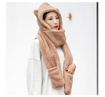 China breathable & Waterproof New 2021 Winter Cute Bear Scarf Cheap Hooded One-Piece Thick Plush Scarf Hot Selling Cute Bear Scarf For Girl for sale