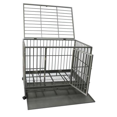 China Durable Heavy Duty Square Tube Metal Folding Pet Kennel With Metal Tray And Wheels for sale