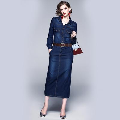 China LCd052 2020 viable women's new style jeans mid-length denim dress spring and autumn long sleeve slim dress for sale