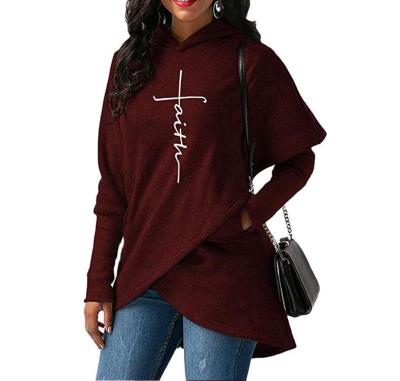 China New Breathable CH021 Long Sleeve Embroidered Women's Top Irregular Hoodie for sale