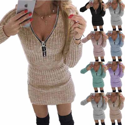 China LCd0213 Women Breathable Zipper Long Sleeve Knitted Sheath Dress Controlled Plus Size Dress for sale