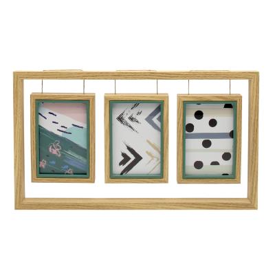 China Custom Rustic Wood Home Decor Eco-Freindly Decor Wood Picture Frames Stands 3 Photo Family Picture Frame For Home for sale